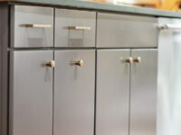 Close view of the cupboards and knobs